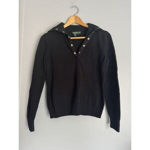Ralph Lauren Black Pullover Sweater Gold Snap Button Gothcore Grunge Punk M